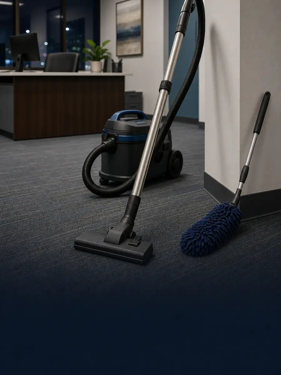 HEPA vacuum staged for commercial office cleaning
